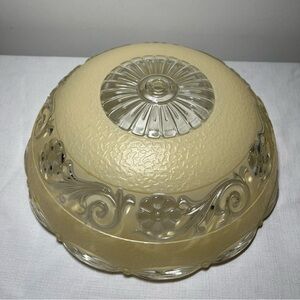 Vintage Art Deco Glass Ceiling Light Fixture. Flowers. Scalloped edge